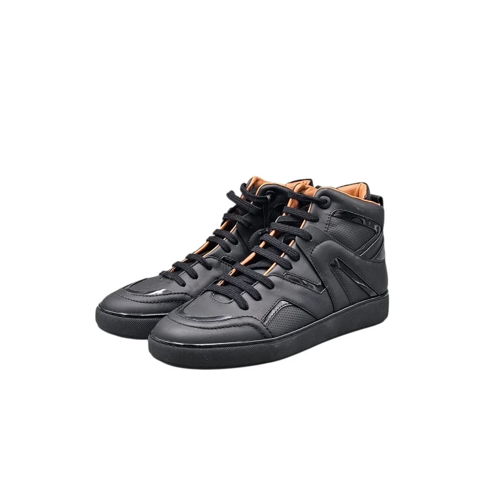Ermenegildo Zegna Tiago Black Leather High Top Sneakers Mens Size 10 US A5212X